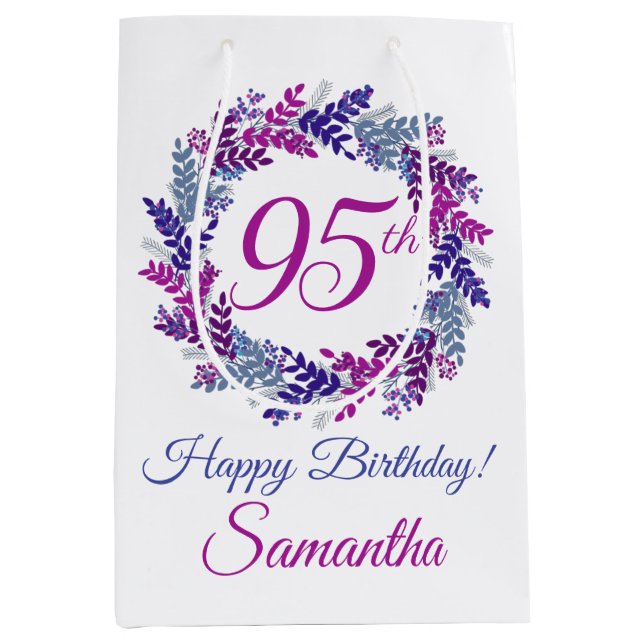 Bolsa De Regalo Mediana Elegante guirnalda púrpura 95º cumpleaños (Anverso)
