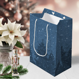 Bolsa De Regalo Mediana Elegante invierno azul Nieve Árboles fúnebres