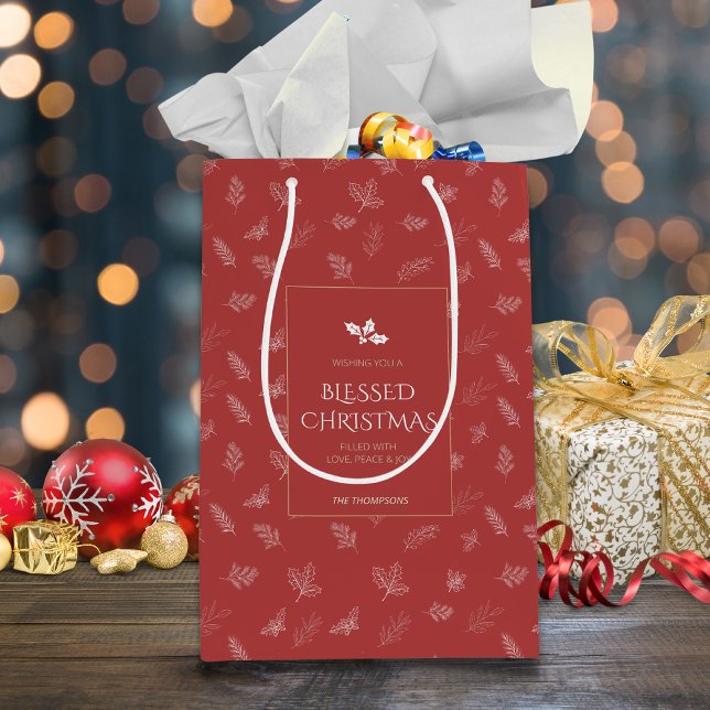 Bolsa De Regalo Mediana Elegante invierno blanco deja rojo mistletoe (Subido por el creador)