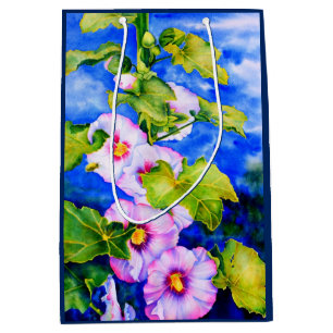 Bolsa De Regalo Mediana Elegante jardín florido de color blanco rosa