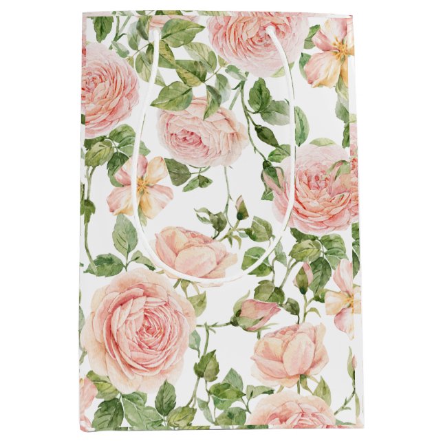 Bolsa De Regalo Mediana Elegante jardín rosa rosa (Anverso)