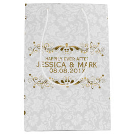 Bolsa De Regalo Mediana Elegante Lace de oro floral con damasquinados blan