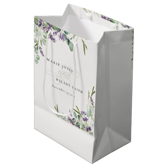 Bolsa De Regalo Mediana Elegante Lavanda Eucalyptus Leafy Foliage Boda (Angulo Anverso)