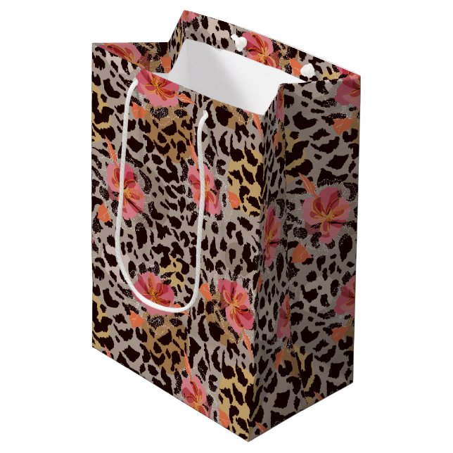Bolsa De Regalo Mediana Elegante Leopard Floral (Angulo Anverso)
