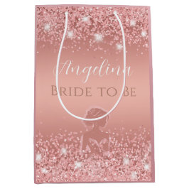 Bolsa De Regalo Mediana Elegante Lluvia Dorada Rosa de Lujo para Bridal Sh