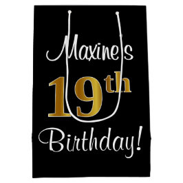 Bolsa De Regalo Mediana Elegante, lujoso, Faux Gold Look 19 cumpleaños