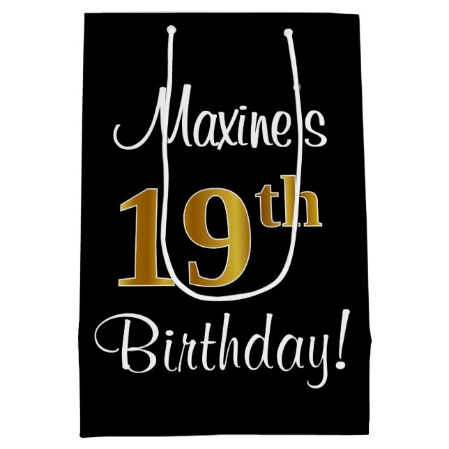 Bolsa De Regalo Mediana Elegante, lujoso, Faux Gold Look 19 cumpleaños (Reverso)