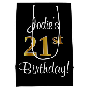 Bolsa De Regalo Mediana Elegante, lujoso, Faux Gold Look 21 cumpleaños