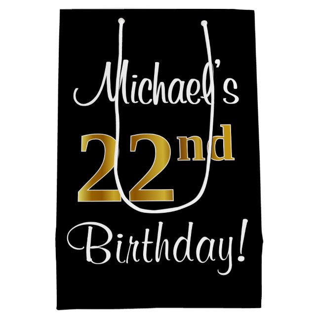 Bolsa De Regalo Mediana Elegante, lujoso, Faux Gold Look 22 cumpleaños (Reverso)