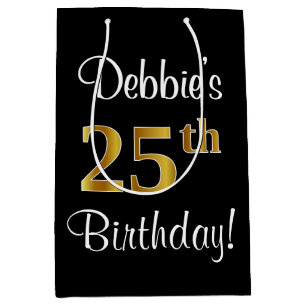 Bolsa De Regalo Mediana Elegante, lujoso, Faux Gold Look 25th Birthday