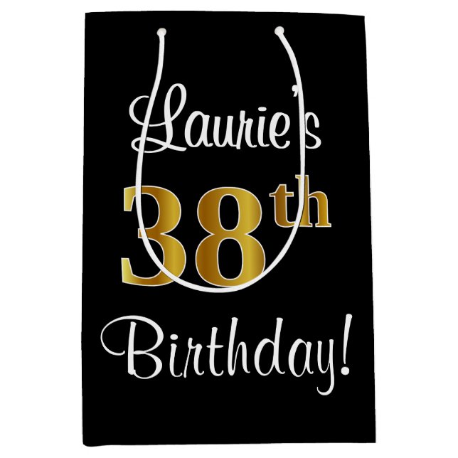 Bolsa De Regalo Mediana Elegante, lujoso, Faux Gold Look 38th Birthday (Anverso)