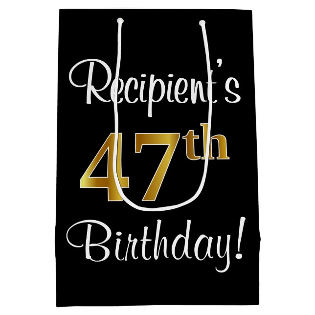Bolsa De Regalo Mediana Elegante, lujoso, Faux Gold Look 47 cumpleaños (Reverso)
