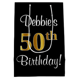 Bolsa De Regalo Mediana Elegante, lujoso, Faux Gold Look 50 cumpleaños