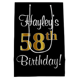 Bolsa De Regalo Mediana Elegante, lujoso, Faux Gold Look 58th Cumpleaños