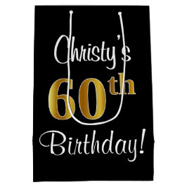 Bolsa De Regalo Mediana Elegante, lujoso, Faux Gold Look 60 cumpleaños