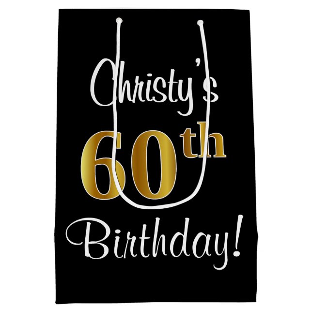 Bolsa De Regalo Mediana Elegante, lujoso, Faux Gold Look 60 cumpleaños (Reverso)