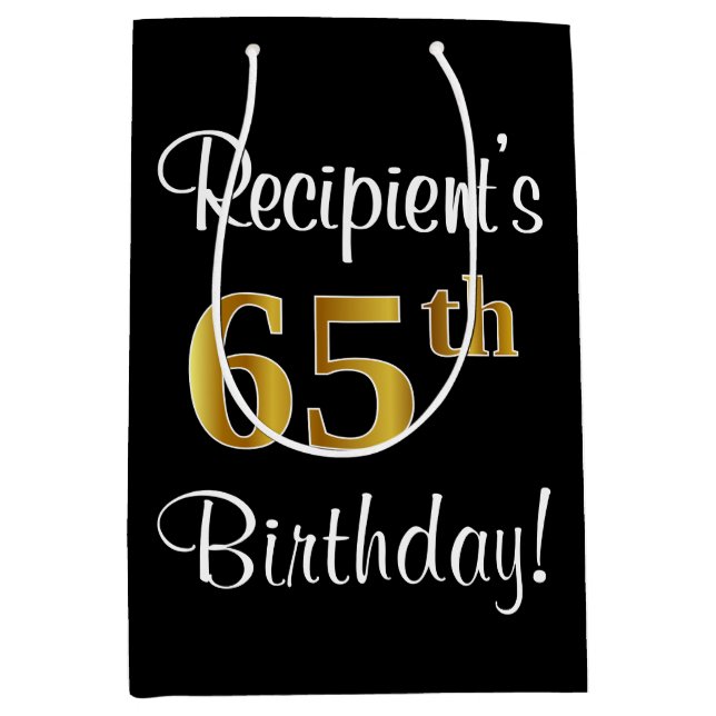 Bolsa De Regalo Mediana Elegante, lujoso, Faux Gold Look 65 cumpleaños (Anverso)