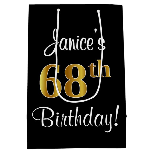 Bolsa De Regalo Mediana Elegante, lujoso, Faux Gold Look 68th Cumpleaños (Reverso)