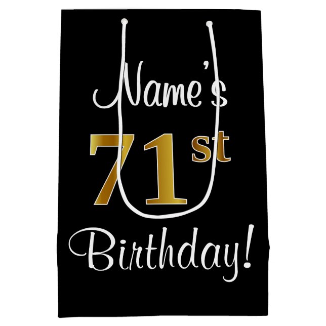 Bolsa De Regalo Mediana Elegante, lujoso, Faux Gold Look 71 cumpleaños (Reverso)