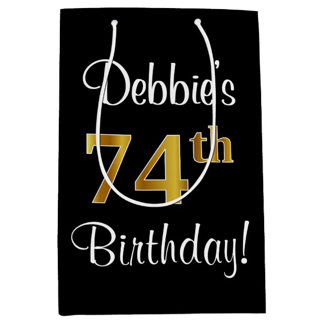 Bolsa De Regalo Mediana Elegante, lujoso, Faux Gold Look 74th Birthday (Anverso)