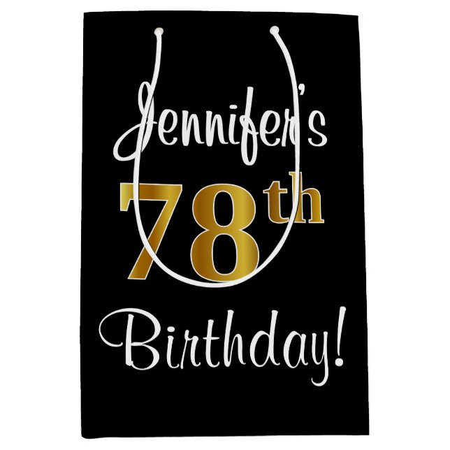 Bolsa De Regalo Mediana Elegante, lujoso, Faux Gold Look 78th Cumpleaños (Anverso)
