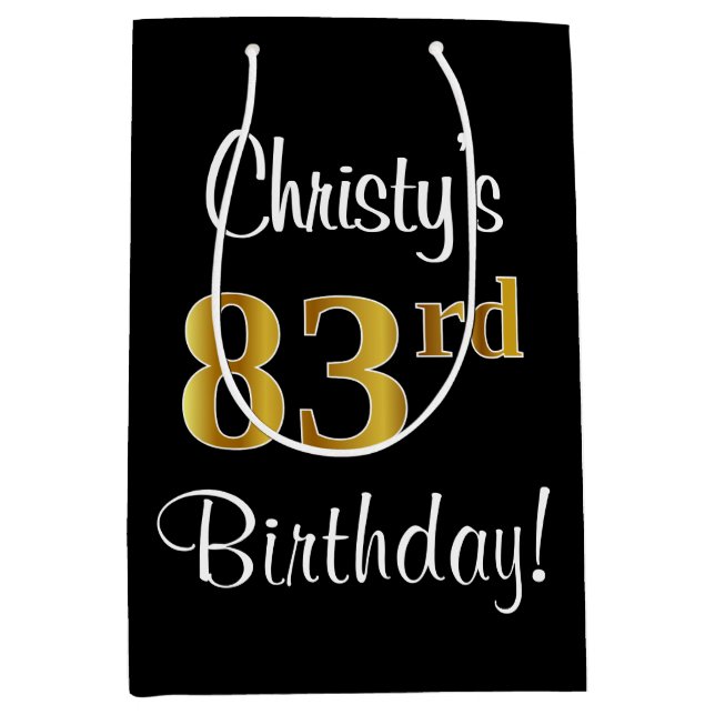 Bolsa De Regalo Mediana Elegante, lujoso, Faux Gold Look 83 cumpleaños (Anverso)