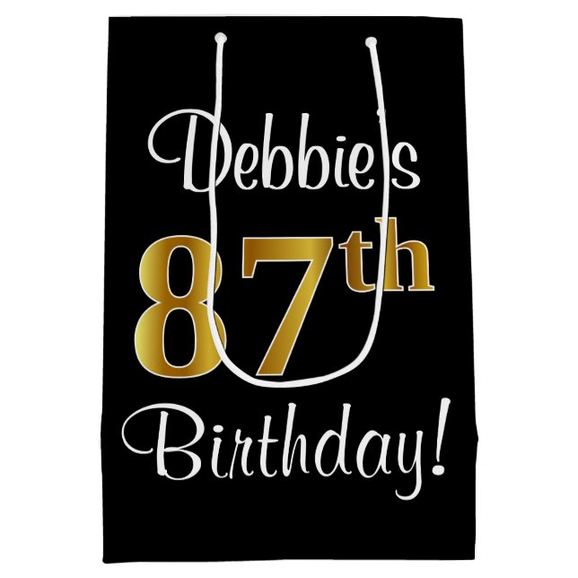Bolsa De Regalo Mediana Elegante, lujoso, Faux Gold Look 87 cumpleaños (Reverso)