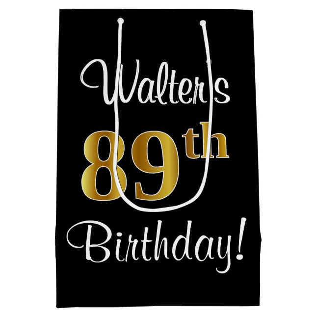 Bolsa De Regalo Mediana Elegante, lujoso, Faux Gold Look 89th Birthday (Reverso)