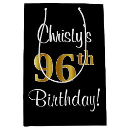 Bolsa De Regalo Mediana Elegante, lujoso, Faux Gold Look 96th Birthday