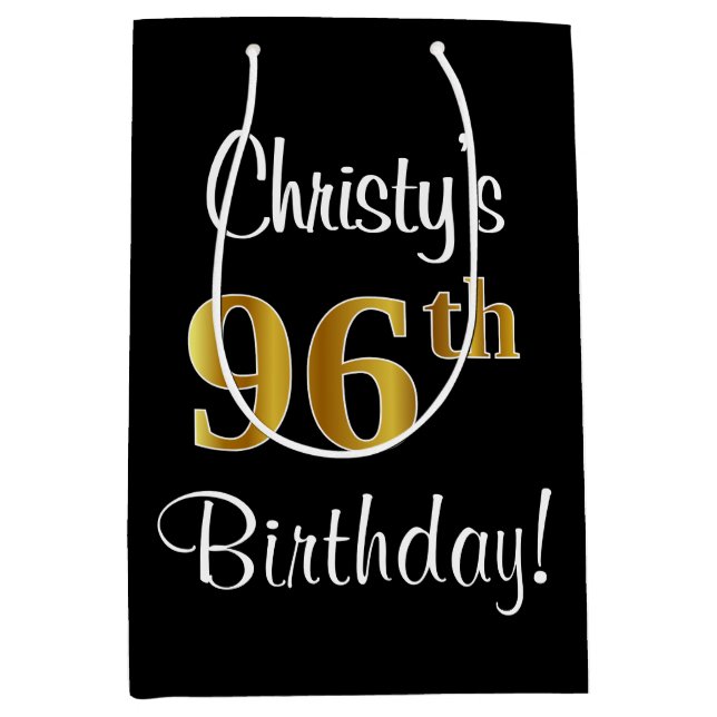 Bolsa De Regalo Mediana Elegante, lujoso, Faux Gold Look 96th Birthday (Anverso)