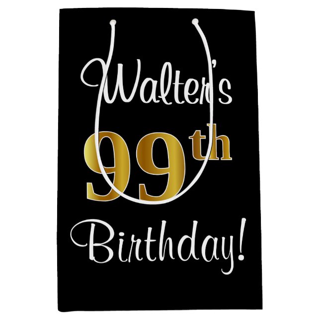 Bolsa De Regalo Mediana Elegante, lujoso, Faux Gold Look 99th Birthday (Anverso)