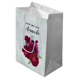 Bolsa De Regalo Mediana Elegante Magenta Rosa Floral Bouquet Cumpleaños