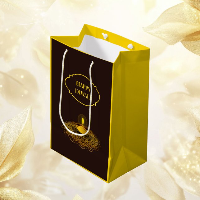 Bolsa De Regalo Mediana Elegante mandala diya personalizado dorado diwali (Subido por el creador)