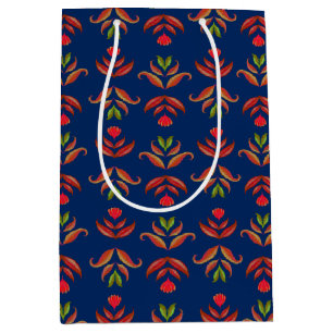 Bolsa De Regalo Mediana Elegante Marina Azul Arte Folclórico Rústico Cosmo