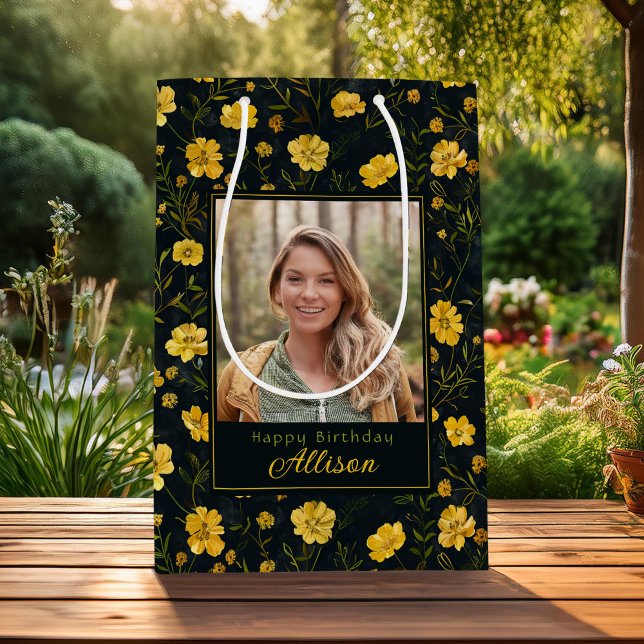 Bolsa De Regalo Mediana Elegante mariposa amarilla flor foto cumpleaños (Subido por el creador)