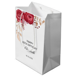 Bolsa De Regalo Mediana Elegante Maroon Rosa Floral Verdor Cumpleaños