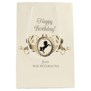 Bolsa De Regalo Mediana Elegante Moda Gold Equestrian Ribbon Escudo Nombre