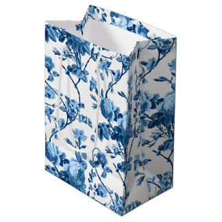 Bolsa De Regalo Mediana Elegante Moda Vintage Azul Rosa Floral