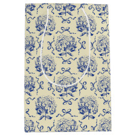 Bolsa De Regalo Mediana Elegante Modelo Preppy Blue Toile Hydrangea Bow