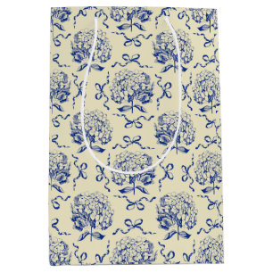 Bolsa De Regalo Mediana Elegante Modelo Preppy Blue Toile Hydrangea Bow