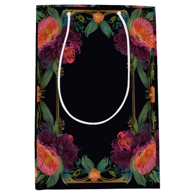 Bolsa De Regalo Mediana Elegante moody peachy rosa boho floral (Anverso)