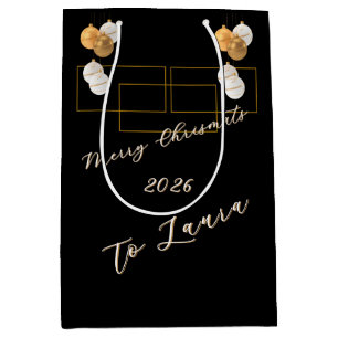 Bolsa De Regalo Mediana Elegante Negro y Oro Personalizado Feliz Navidad