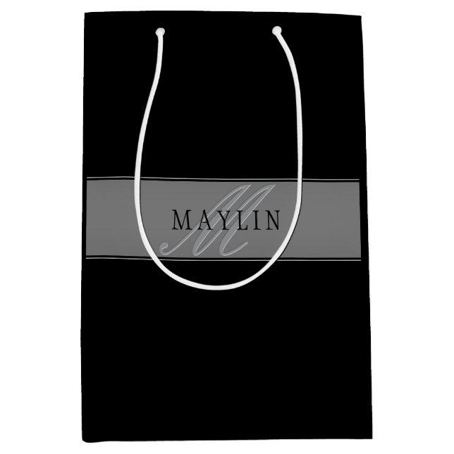 Bolsa De Regalo Mediana Elegante nombre de negocio de escritura editable/o (Anverso)