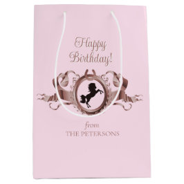 Bolsa De Regalo Mediana Elegante nombre Escudo de cinta ecuestre rosa de M