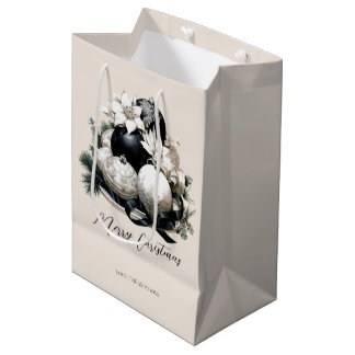 Bolsa De Regalo Mediana Elegante ornamento de marfil de color beige negro