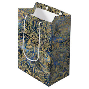 Bolsa De Regalo Mediana Elegante oro Mandala Flores Nebulosa Azul