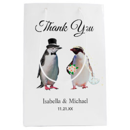 Bolsa De Regalo Mediana Elegante Pareja Pingüino Gracias Boda