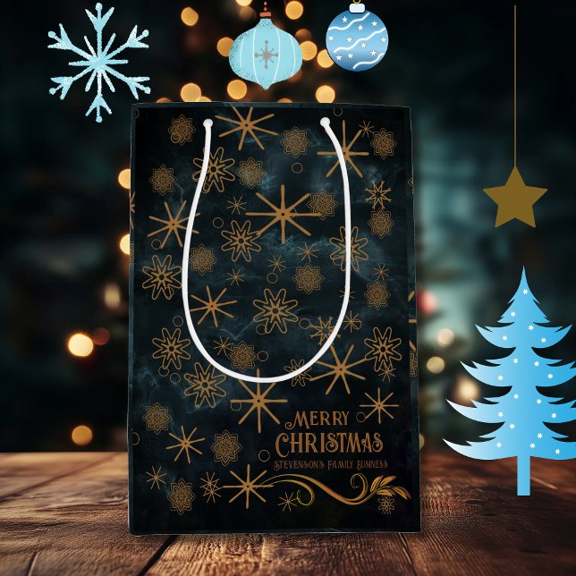 Bolsa De Regalo Mediana Elegante patrón AZUL TEAL Merry Christmas (Elegant Pattern TEAL BLUE Merry Christmas Medium Gift Bag)