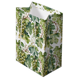 Bolsa De Regalo Mediana Elegante patrón de acuarela de uva verde y vid