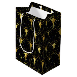 Bolsa De Regalo Mediana Elegante Patrón De Arte Deco De Oro Brillante En N